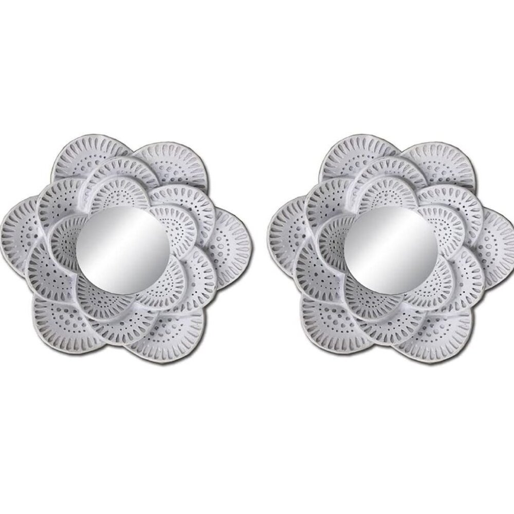 2-Piece Flower Decorative Mirror Set, Featuring Round Raised Smooth‎ Black